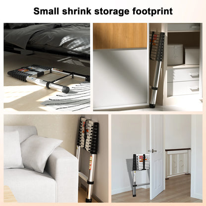 Telescopic Stainless Steel Ladder – 150kg Capacity, Extendable Folding Ladder for Home, Roof, RV & Maintenance
