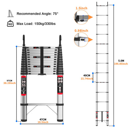 Telescopic Stainless Steel Ladder – 150kg Capacity, Extendable Folding Ladder for Home, Roof, RV & Maintenance
