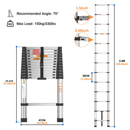Telescopic Stainless Steel Ladder – 150kg Capacity, Extendable Folding Ladder for Home, Roof, RV & Maintenance