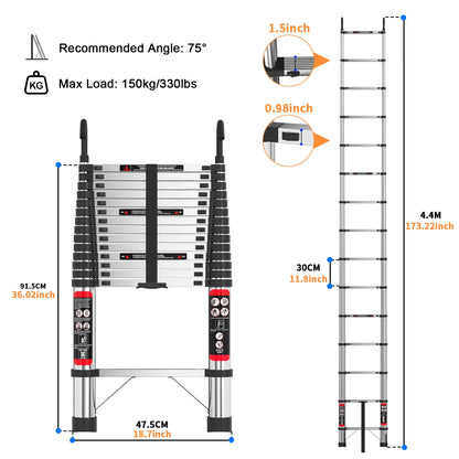 Telescopic Stainless Steel Ladder – 150kg Capacity, Extendable Folding Ladder for Home, Roof, RV & Maintenance