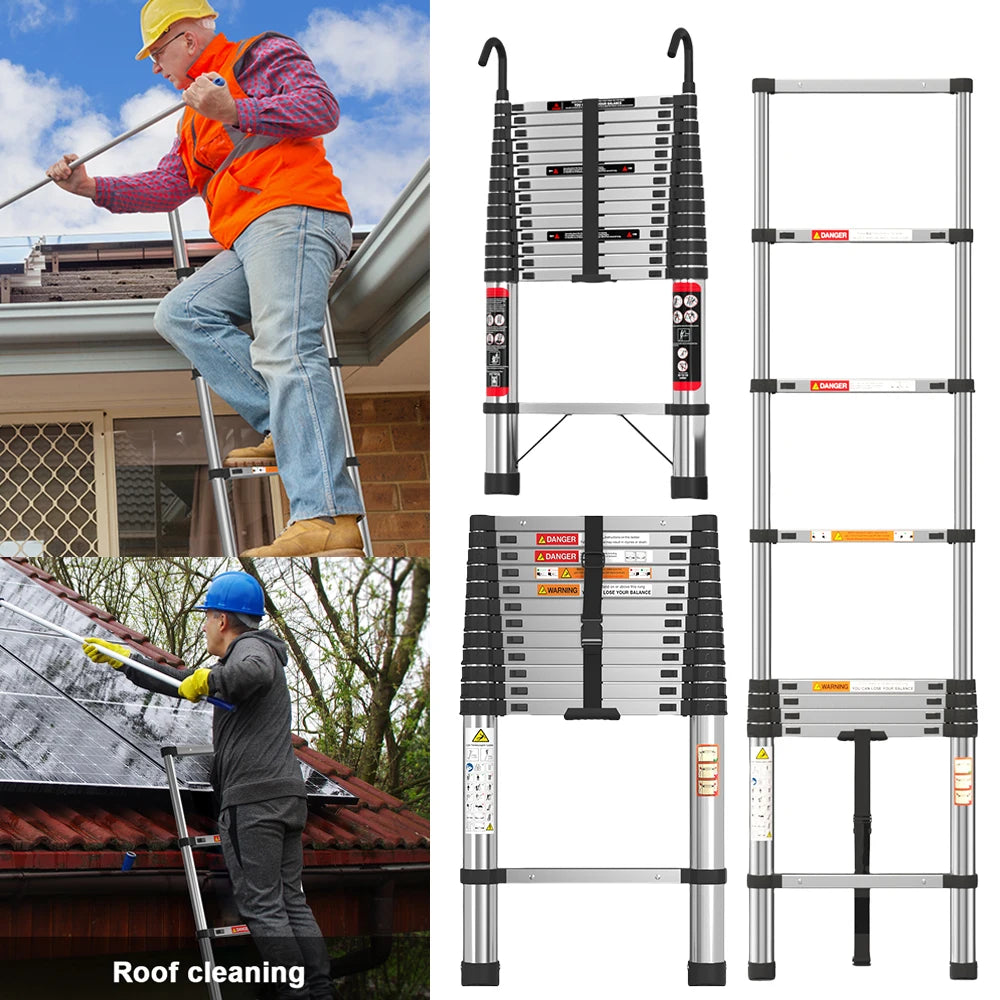 Telescopic Stainless Steel Ladder – 150kg Capacity, Extendable Folding Ladder for Home, Roof, RV & Maintenance