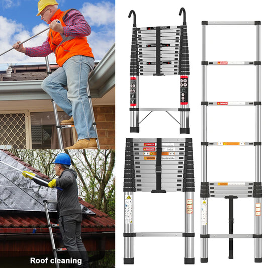 Telescopic Stainless Steel Ladder – 150kg Capacity, Extendable Folding Ladder for Home, Roof, RV & Maintenance