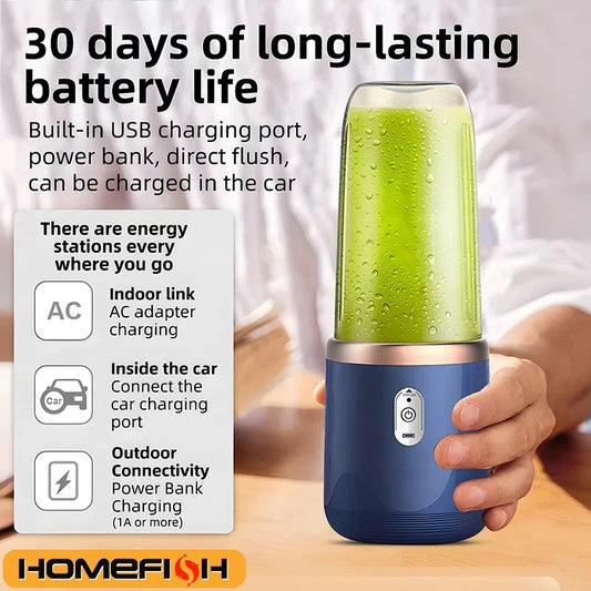Portable Personal Blender – USB Rechargeable 6-Blade Smoothie & Juice Maker